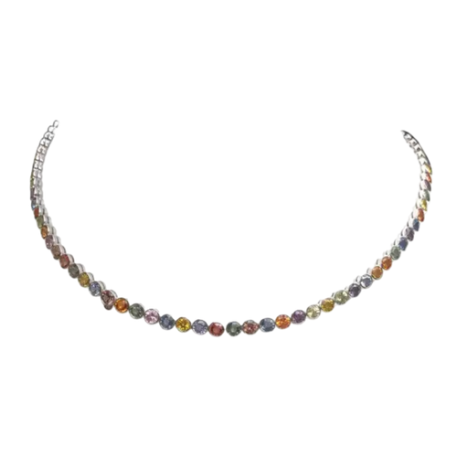 JN0040P - Rainbow Colour Sapphire Necklace set in 18 Karat White Gold Setting