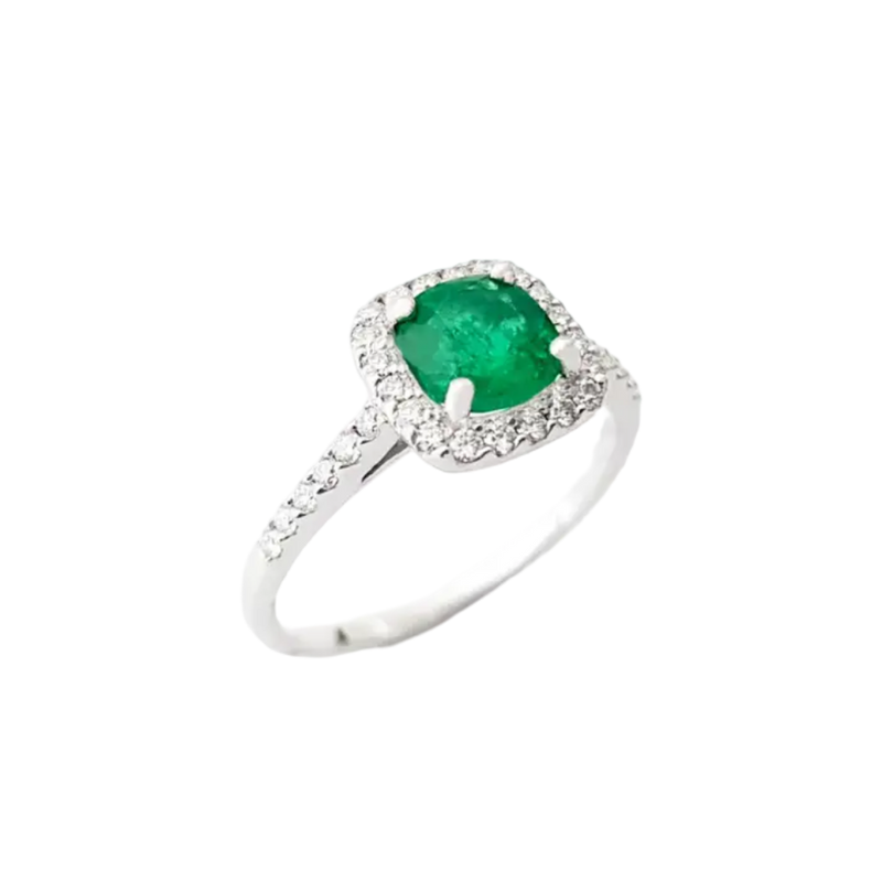 JR0336L - Emerald with Diamond Ring set in 18K White Gold Setting