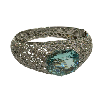 JB0048K - GIA Certified Paraiba Tourmaline with Filigree Diamond Bangle Bracelet in Platinum Setting