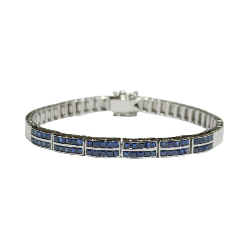 JB0043K - Blue Sapphire Bracelet Set in 14K White Gold Setting