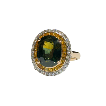 JR0088K - GIA Certified Unheated Bi-color Sapphire with Yellow Sapphire and Diamond Ring Set in 18K Rose Gold Setting