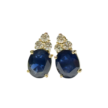 JE0056K - Blue Sapphire with Diamond Earrings Set in 18K Gold Setting