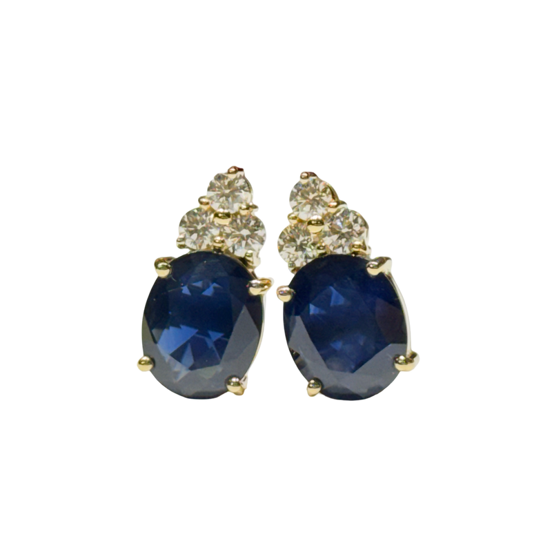 JE0056K - Blue Sapphire with Diamond Earrings Set in 18K Gold Setting