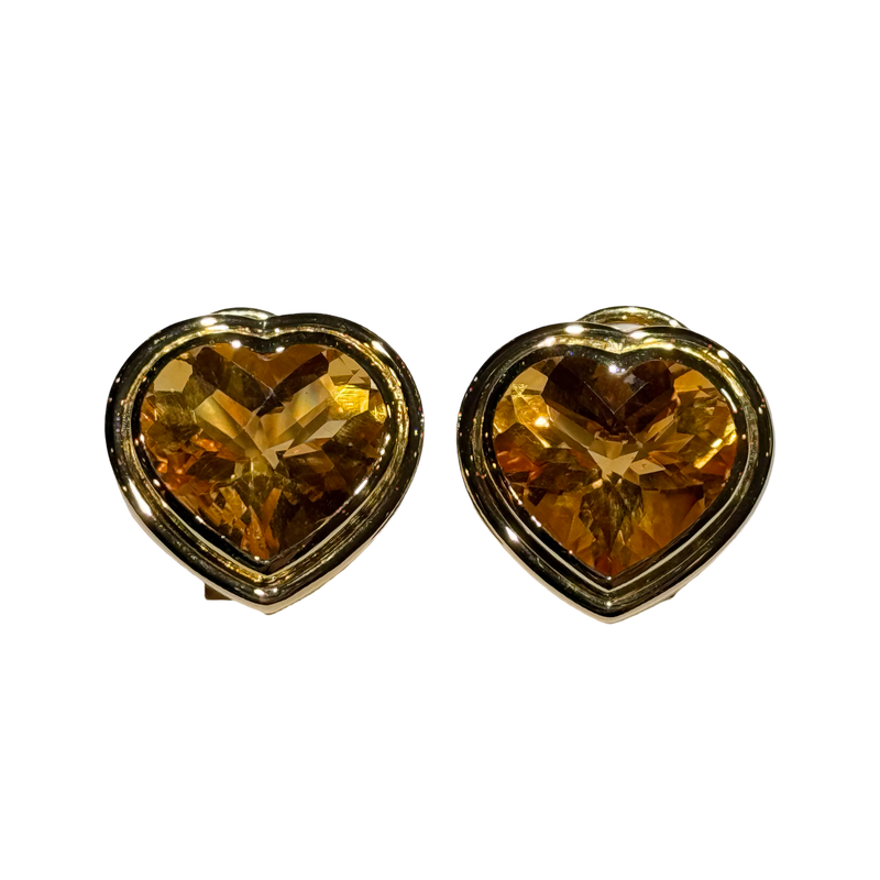 JE0052K - Heart Shape Citrine Earrings Set in 18K Gold Setting