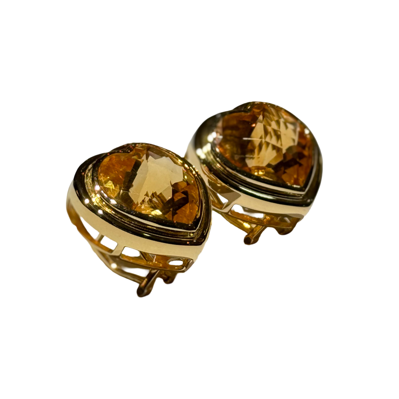 JE0052K - Heart Shape Citrine Earrings Set in 18K Gold Setting