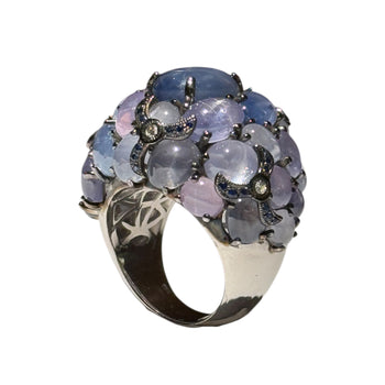 JR0925S - Star Sapphire with Blue Sapphire and Diamond Cluster Ring Set in 18K Gold Setting