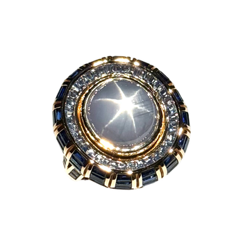 JR0125K - Blue Star Sapphire with Blue Sapphire Ring Set in 18K Rose Gold Setting