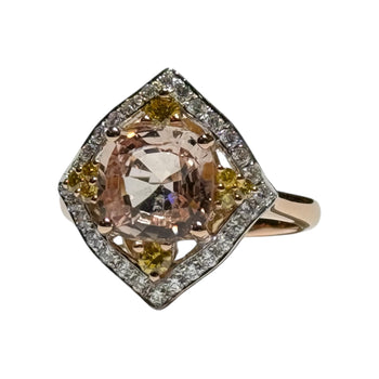 JR0130K - Unheated Pastel Yellow Sapphire with White and Yellow Diamond Ring Set in 18K Gold Setting