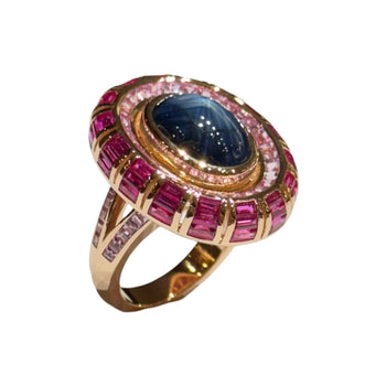 JR0126K - Blue Star Sapphire with Pink Sapphire Ring Set in 18K Rose Gold Setting