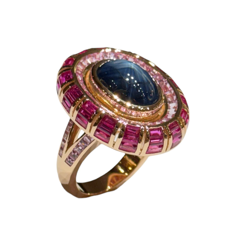 JR0126K - Blue Star Sapphire with Pink Sapphire Ring Set in 18K Rose Gold Setting