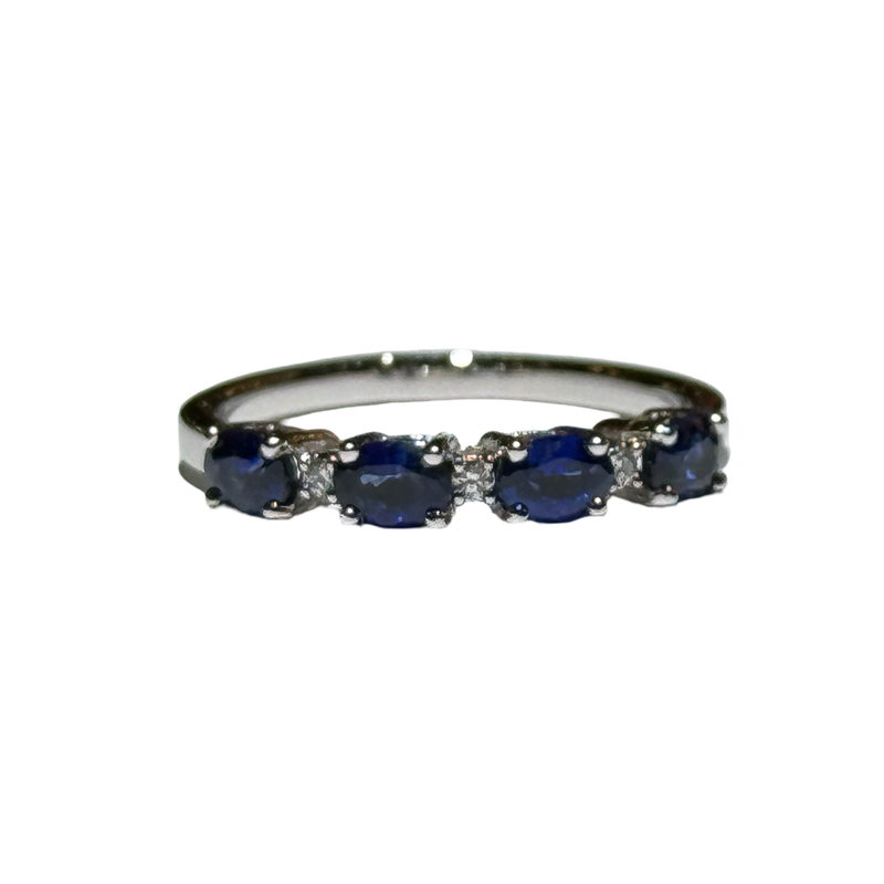 JR0133K - Blue Sapphire with Diamond Ring Set in 18K White Gold Setting