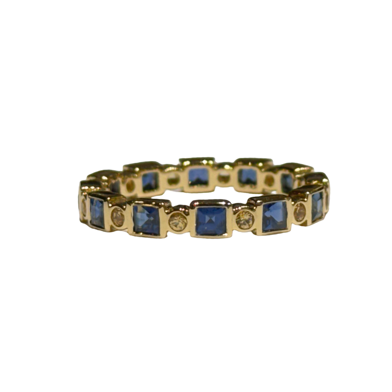 JR0124K - Blue and Yellow Sapphire  Eternity Ring Set in 18K Gold Setting