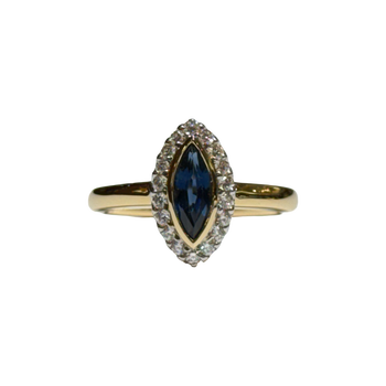 JR0121K - Marquise Blue Sapphire with Diamond Ring Set in 18K Gold Setting