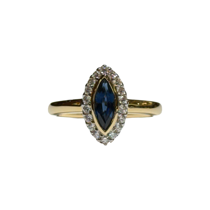JR0121K - Marquise Blue Sapphire with Diamond Ring Set in 18K Gold Setting