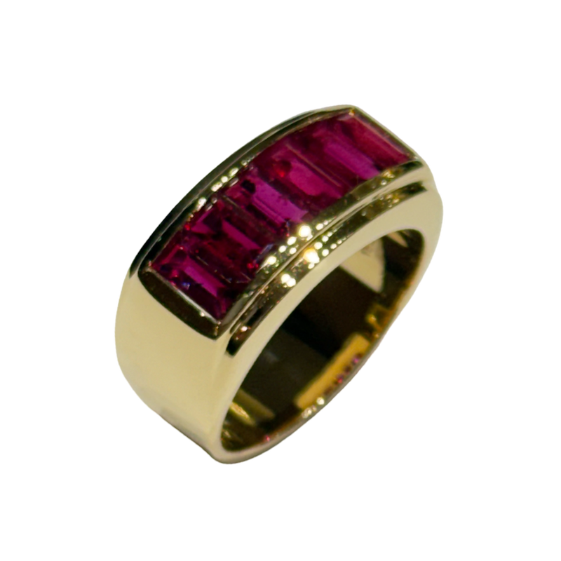 JR0116K - Baguette Ruby Men’s Ring Set in 18K Gold Setting