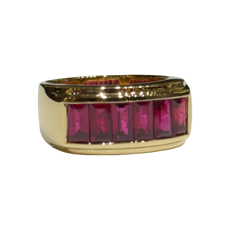 JR0116K - Baguette Ruby Men’s Ring Set in 18K Gold Setting