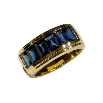 JR0115K - Baguette Blue Sapphire Men’s Ring Set in 18K Gold Setting