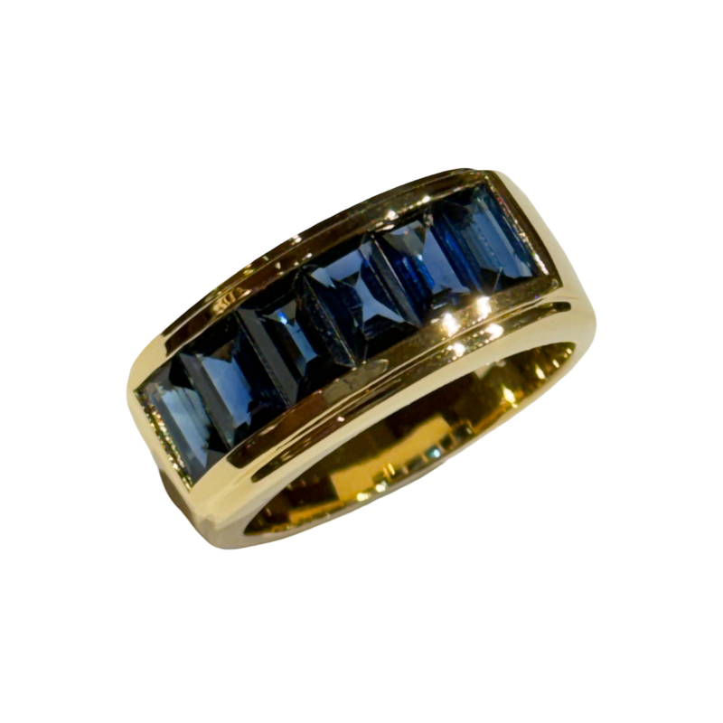 JR0115K - Baguette Blue Sapphire Men’s Ring Set in 18K Gold Setting