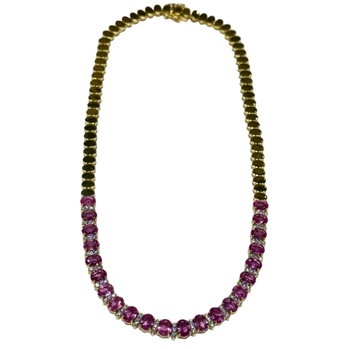 JN0008K - Pink Sapphire with Diamond Necklace Set in 18K Gold Setting