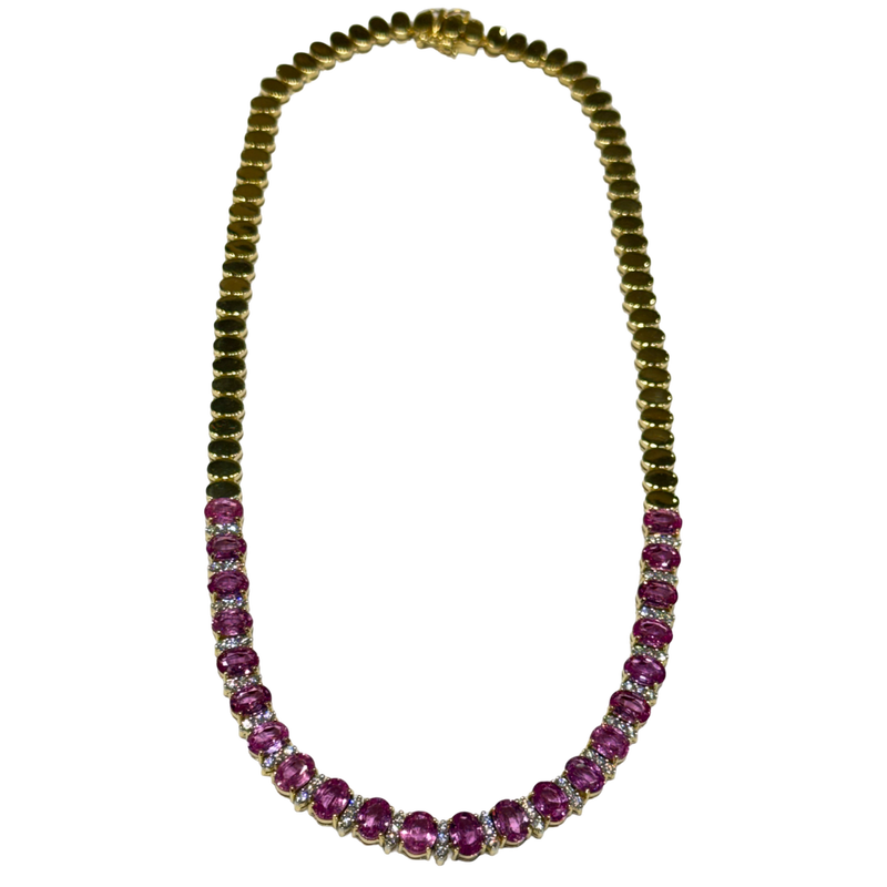 JN0008K - Pink Sapphire with Diamond Necklace Set in 18K Gold Setting