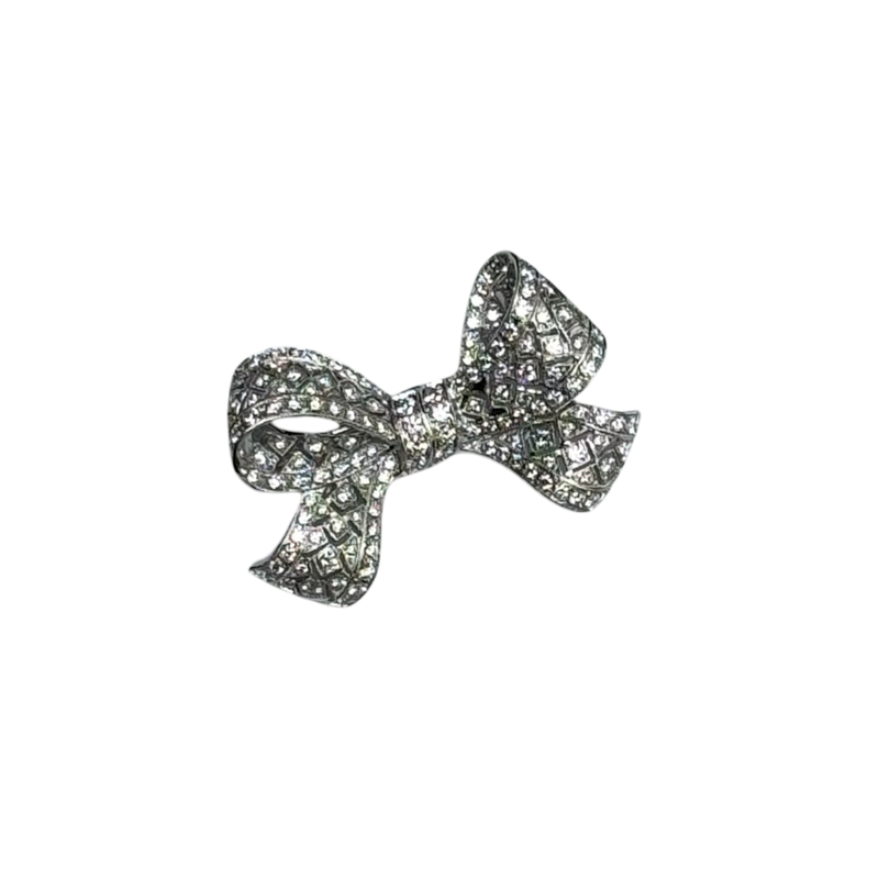 JP0050K - Filigree Diamond Bow Brooch Set in 18K White Gold Setting