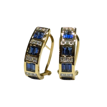 JE0035K - Blue Sapphire with Diamond Earrings Set in 18K Gold Setting