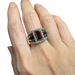 JR0139K - Ruby, Emerald, Blue Sapphire with Diamond Ring Set in 18K Gold Setting