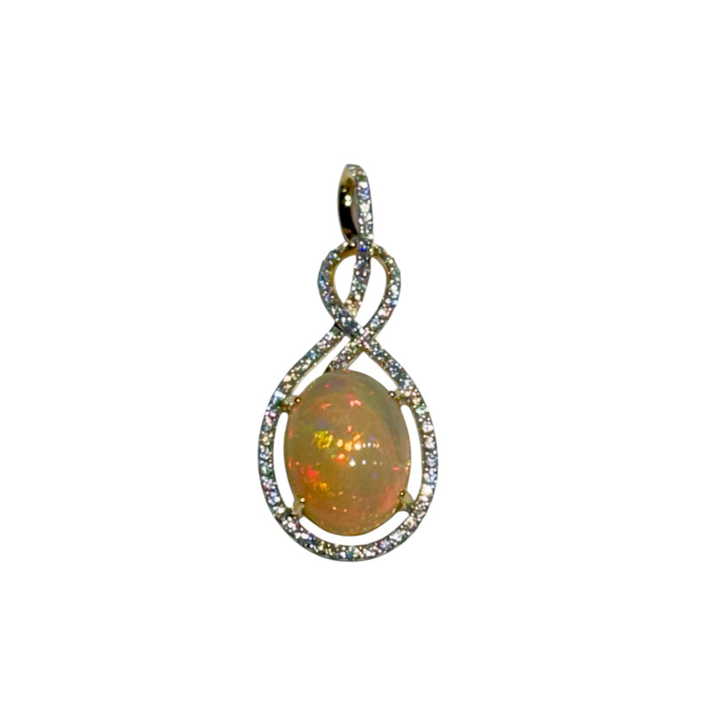 JPDK - Opal With Halo Diamond Pendant Set in 18K Gold Setting