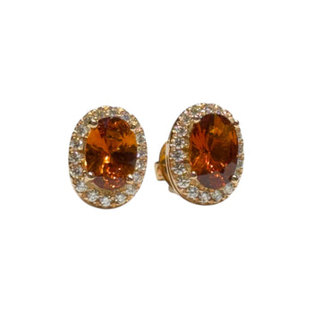 JE0077K - Orangy-Yellow Sapphire with Halo Diamond Earrings Set in 18K Rose Gold Setting