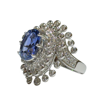 JR0162K - GIA Certified Blue Sapphire with Diamond Ring Set in 18K White Gold Setting