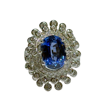 JR0162K - GIA Certified Blue Sapphire with Diamond Ring Set in 18K White Gold Setting