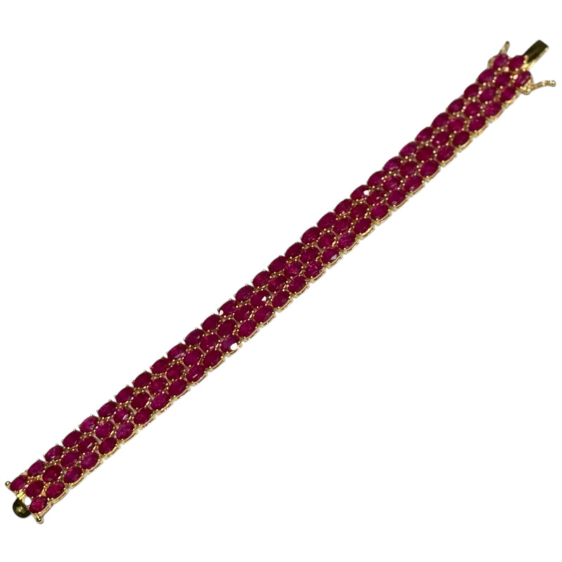 JB0058K - Triple-Rows Ruby Tennis Bracelet Set in 14K Gold Setting