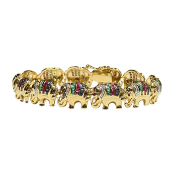 JB0056K - Emerald, Blue Sapphire, Ruby, and Diamond Elephant Bracelet Set in 18K Gold Setting