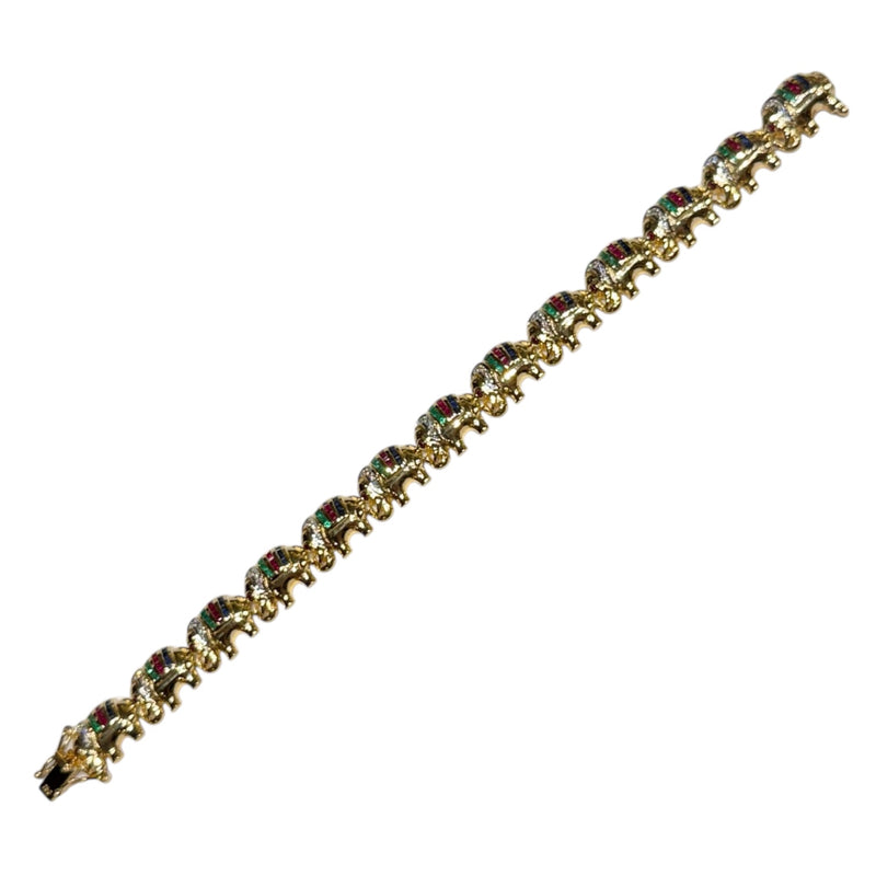 JB0056K - Emerald, Blue Sapphire, Ruby, and Diamond Elephant Bracelet Set in 18K Gold Setting