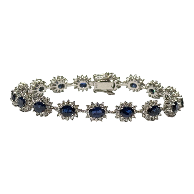 JB0052K - Blue Sapphire with Diamond Bracelet Set in 18K White Gold Setting