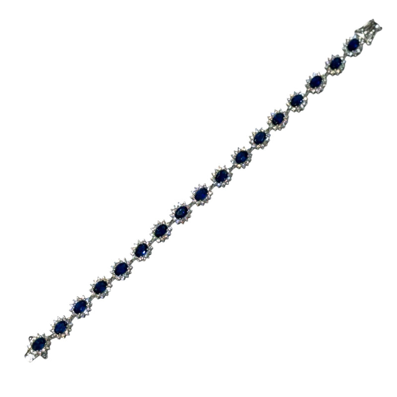 JB0052K - Blue Sapphire with Diamond Bracelet Set in 18K White Gold Setting