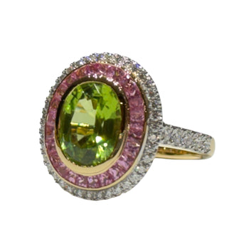 JR0219K - Peridot with Pink Sapphire & Diamond Ring set in 18K Gold Setting