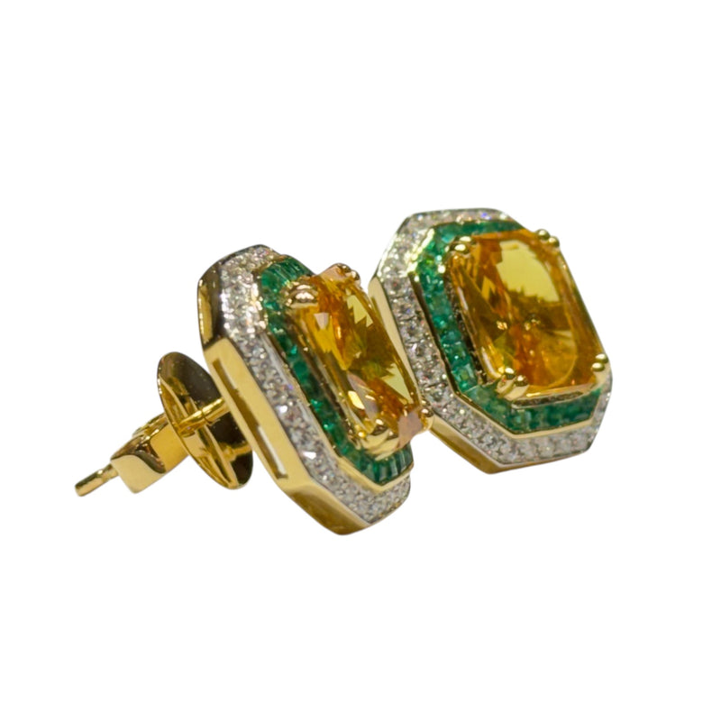 JE0103K - Yellow Sapphire with Tsavorite & Diamond Earrings set in 18K Gold Setting