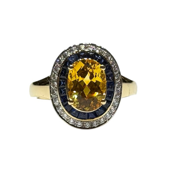 JR0220K - Yellow Sapphire with Blue Sapphire & Diamond Ring set in 18K Gold Setting