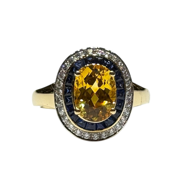 JR0220K - Yellow Sapphire with Blue Sapphire & Diamond Ring set in 18K Gold Setting