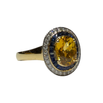 JR0220K - Yellow Sapphire with Blue Sapphire & Diamond Ring set in 18K Gold Setting