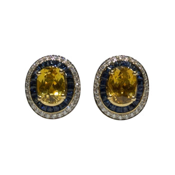 JE0104K - Yellow Sapphire with Blue Sapphire & Diamond Earrings set in 18K Gold Setting