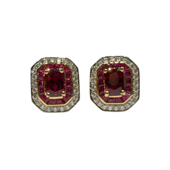JE0105K - Ruby with Diamond Earrings Set in 18K Gold Setting