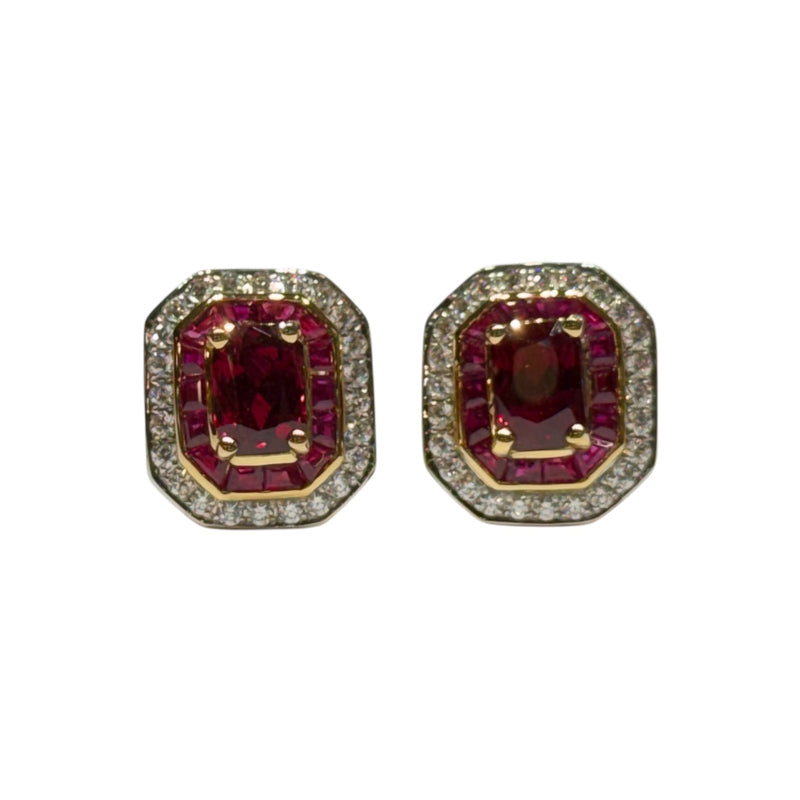 JE0105K - Ruby with Diamond Earrings Set in 18K Gold Setting