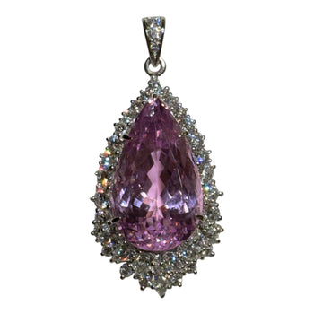 JP0066K - Kunzite With Diamond Drop Pendant Set in Platinum Setting