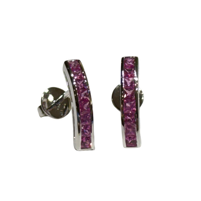 JE0158K - Pink Sapphire Earrings Set in 18K White Gold Setting