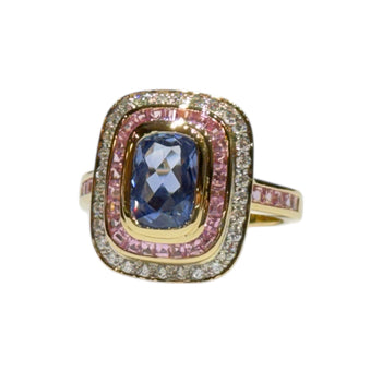 JR0256K - Unheated Cylon Blue Sapphire with Pink Sapphire and Diamond Ring Set in 18K Rose Gold Setting
