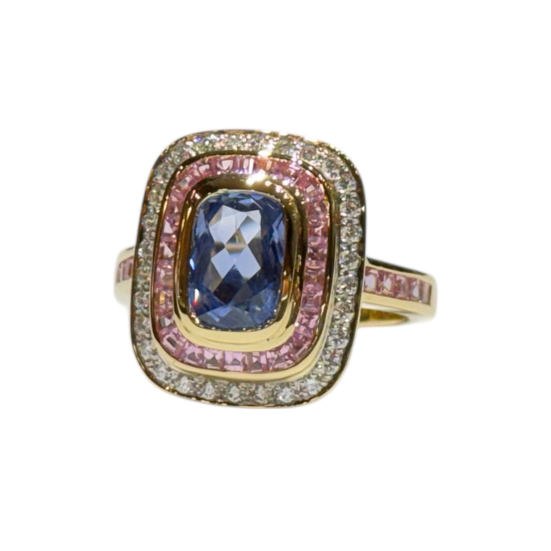 JR0256K - Unheated Cylon Blue Sapphire with Pink Sapphire and Diamond Ring Set in 18K Rose Gold Setting