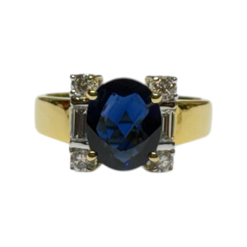 JR0255K - Blue Sapphire with Diamond Ring Set in 18K Gold Setting