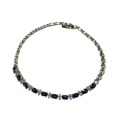 JB0067K - Blue Sapphire with Diamond Bracelet Set in 14K White Gold Setting